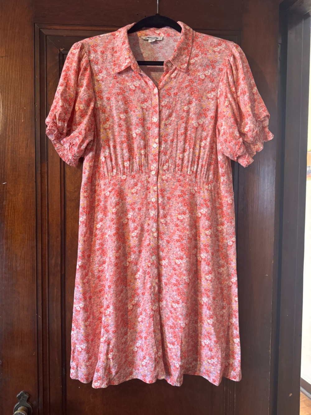 American Eagle Outfitters Coral Pink Floral Midi Dress